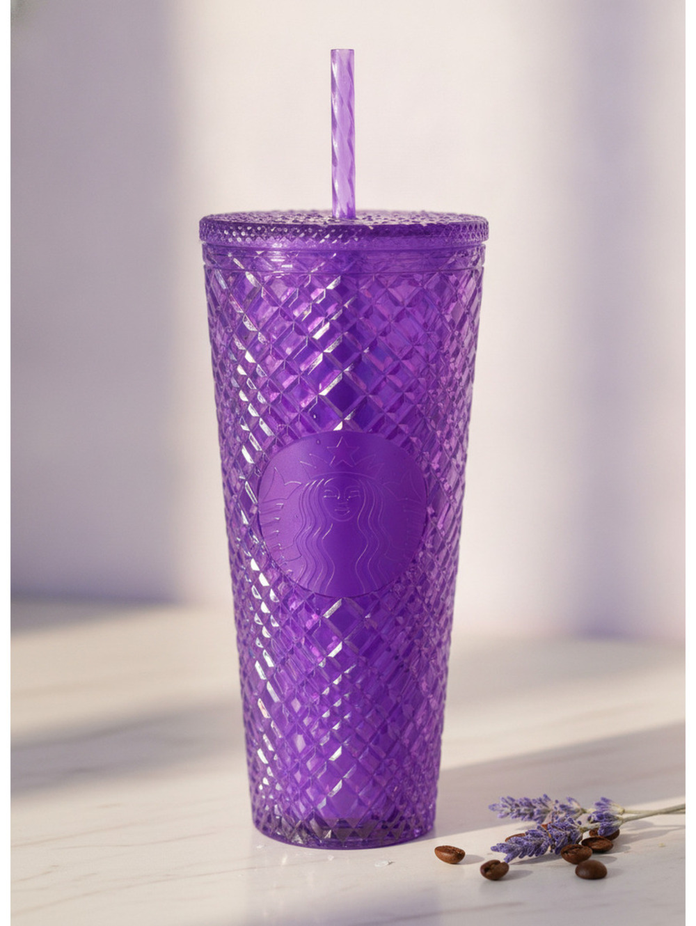 Starbucks 24 oz Purple Textured Plastic Tumbler with Straw